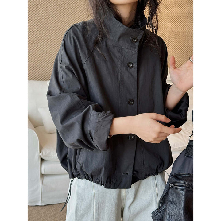 Women's Cropped Transitional Jacket with Stand-up Collar and Drawstring Sleeves Amarae