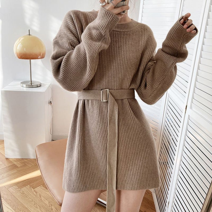 Pull en maille à la mode pour femmes avec ceinture Chic & Stil