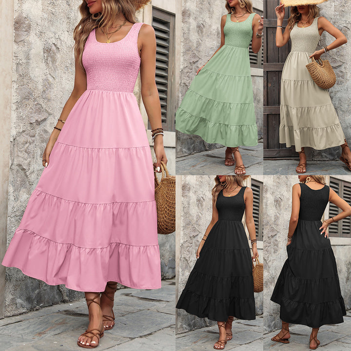 Maxi dress for women with ruffle details and an elastic top Lune London