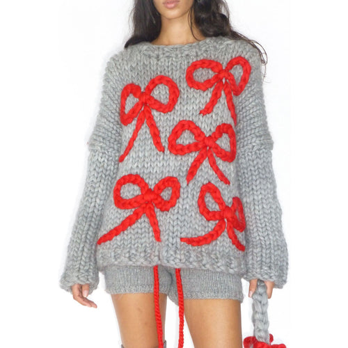 Chunky knit sweater for women with a playful knot design Amarae