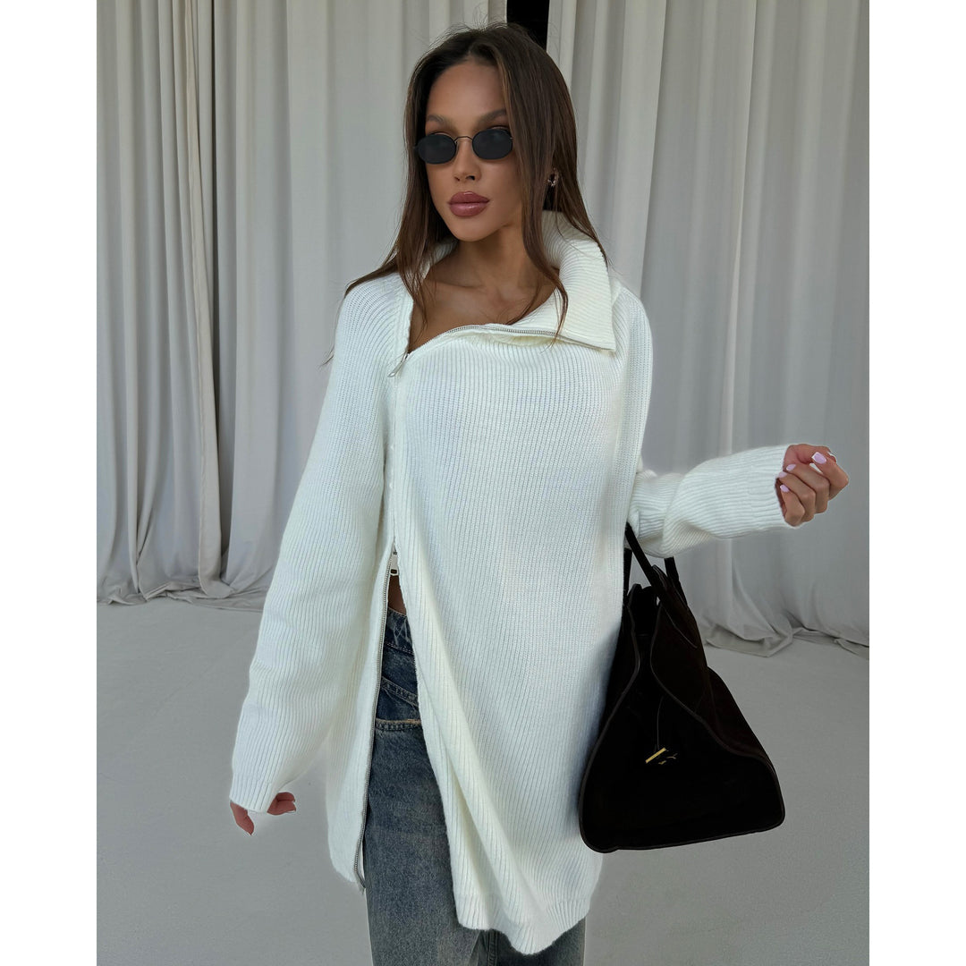 Oversized knitted sweater for women with modern high collar Lune London