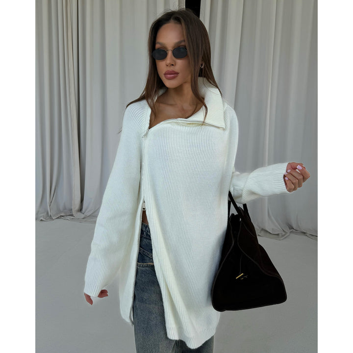 Oversized knitted sweater for women with modern high collar Lune London
