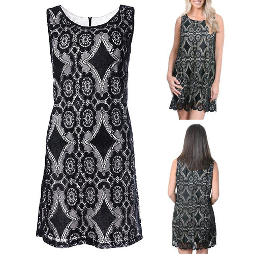 Lace dress for women with floral patterns and keyhole neckline Amarae