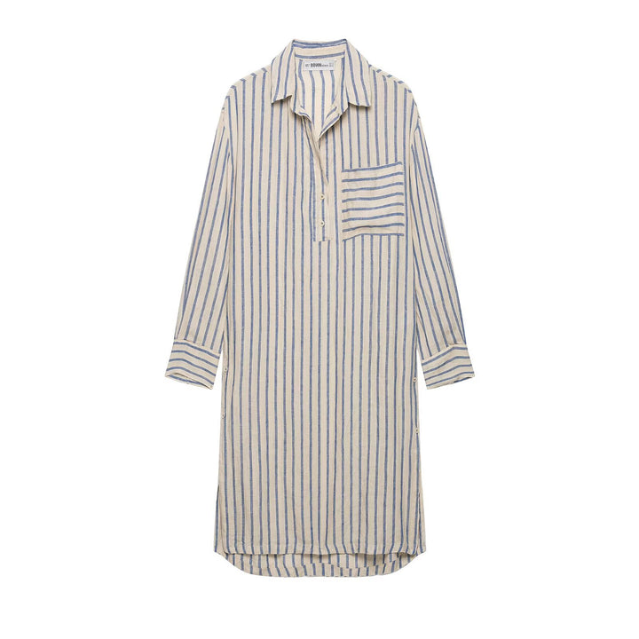 Women’s Long Shirt Dress in Linen Look with Striped Pattern and Side Slits Amarae