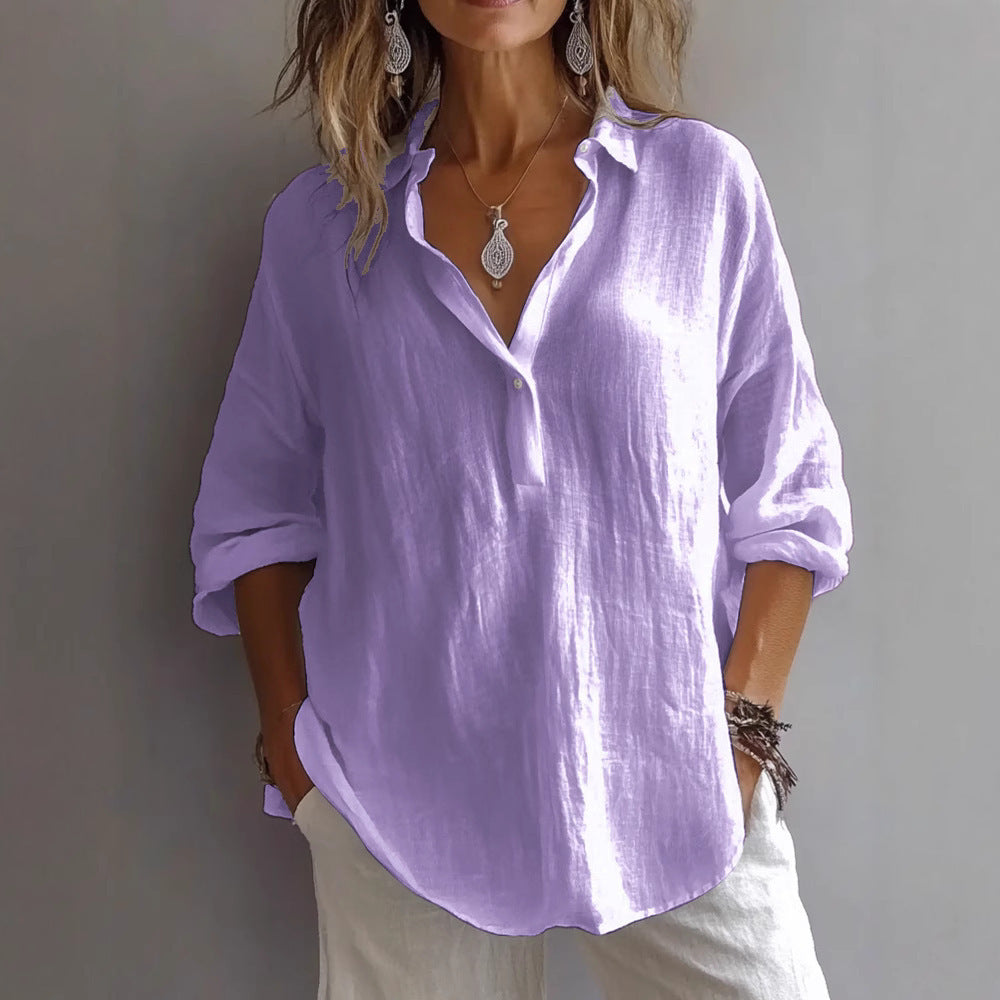 Women Loose Linen Button Blouse Lune London