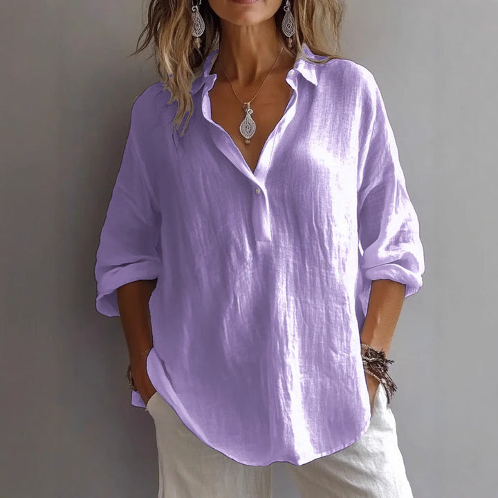 Women Loose Linen Button Blouse Lune London