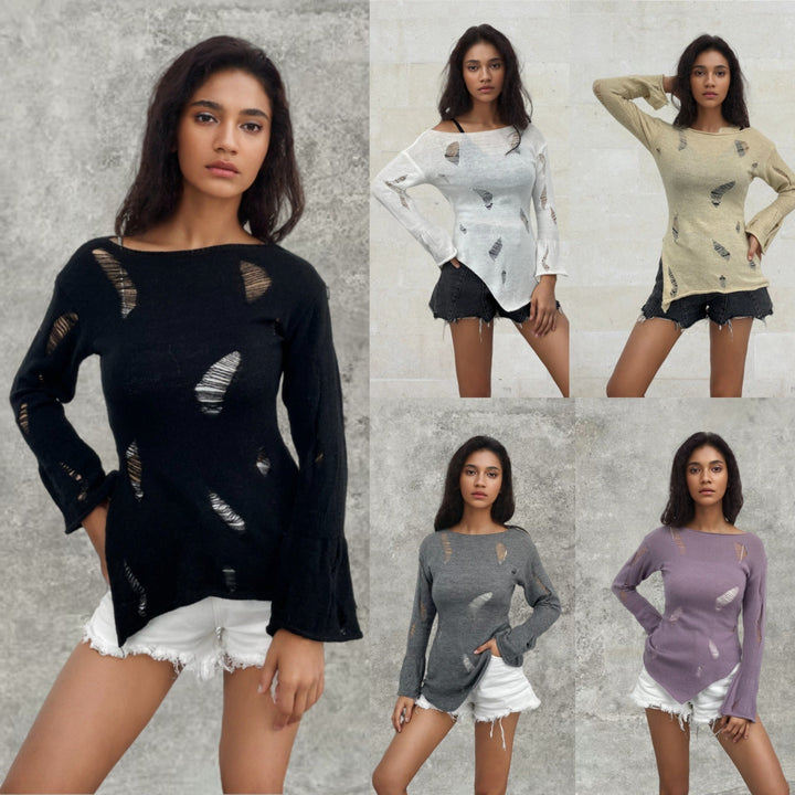 Ladies casual sweater with openwork patterns Lune London