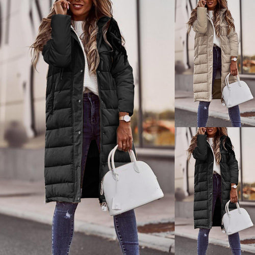 Ladies Long Long Down Jacket with High Collar and Practical Chic Pockets