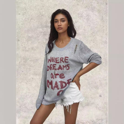 Oversized sweater for women with creative inscriptions and refined details Amarae