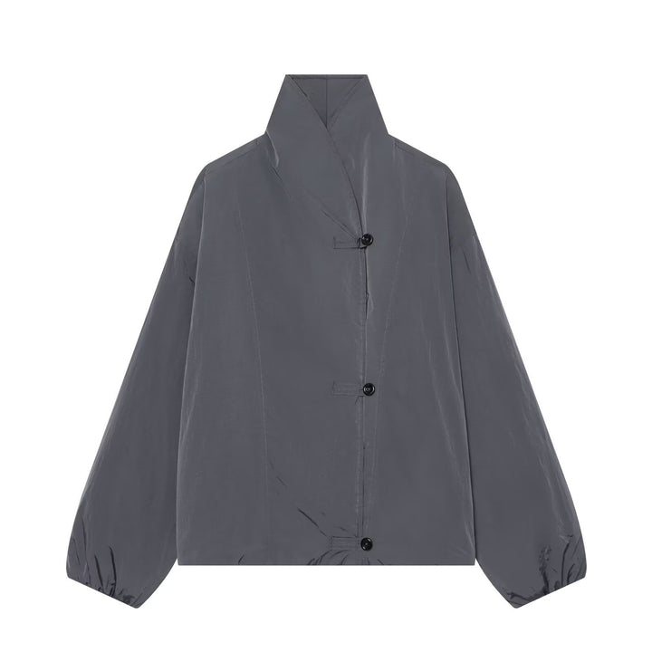 Women's Lightweight Cropped Nylon Jacket with High Funnel Neck, Oversized Cut, and Elastic Cuffs Amarae