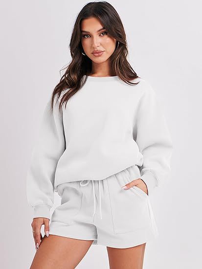 Women's Casual Two-Piece Lounge Sweatset with Oversized Round Neck Sweatshirt and High-Waist Relax Shorts Amarae