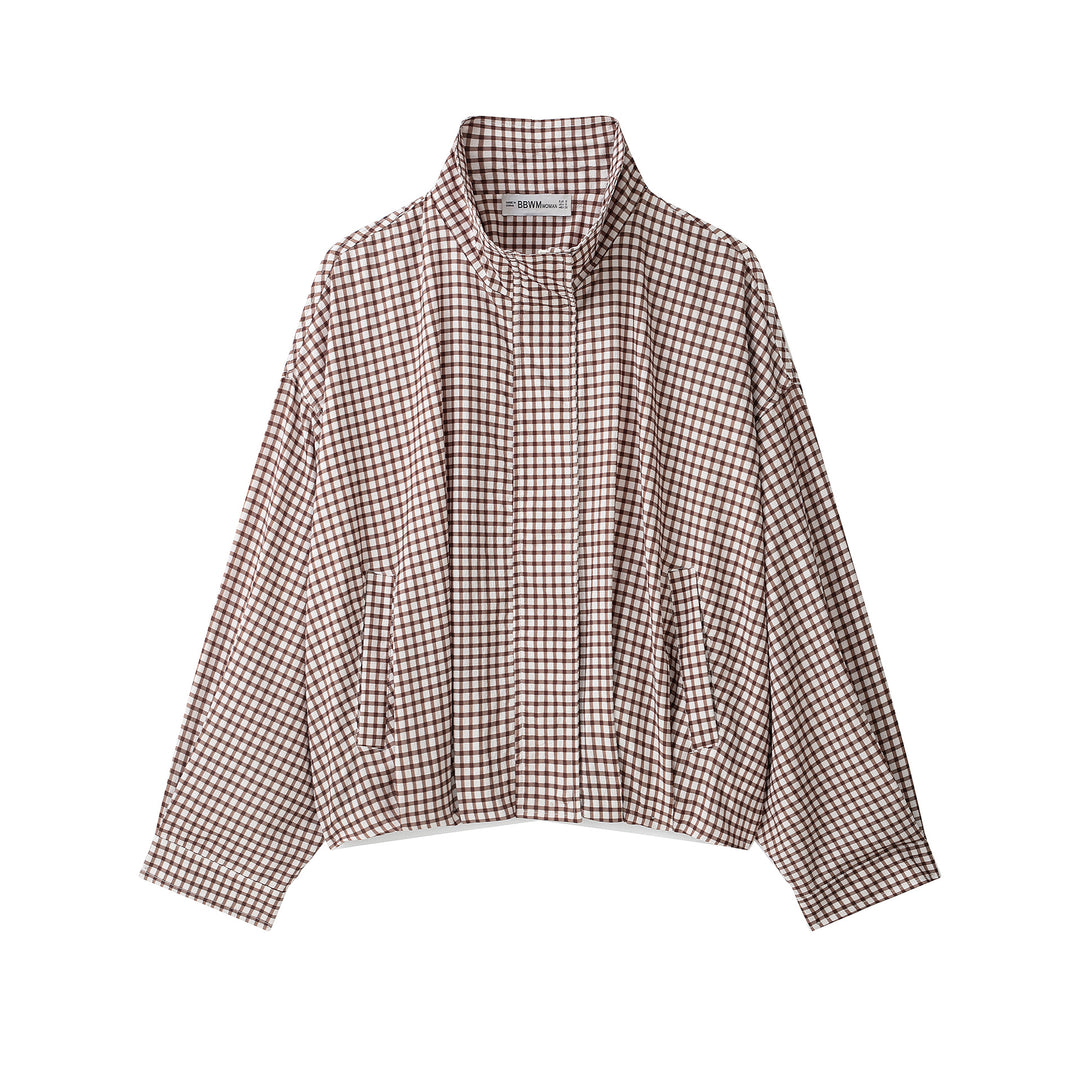 Women's checked overshirt with stand-up collar and boxy cropped silhouette Amarae
