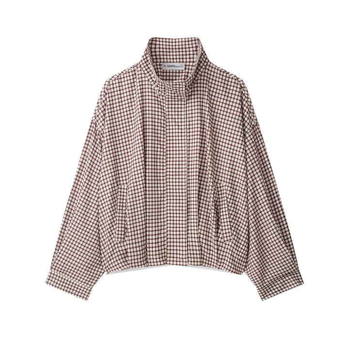 Women's checked overshirt with stand-up collar and boxy cropped silhouette Amarae