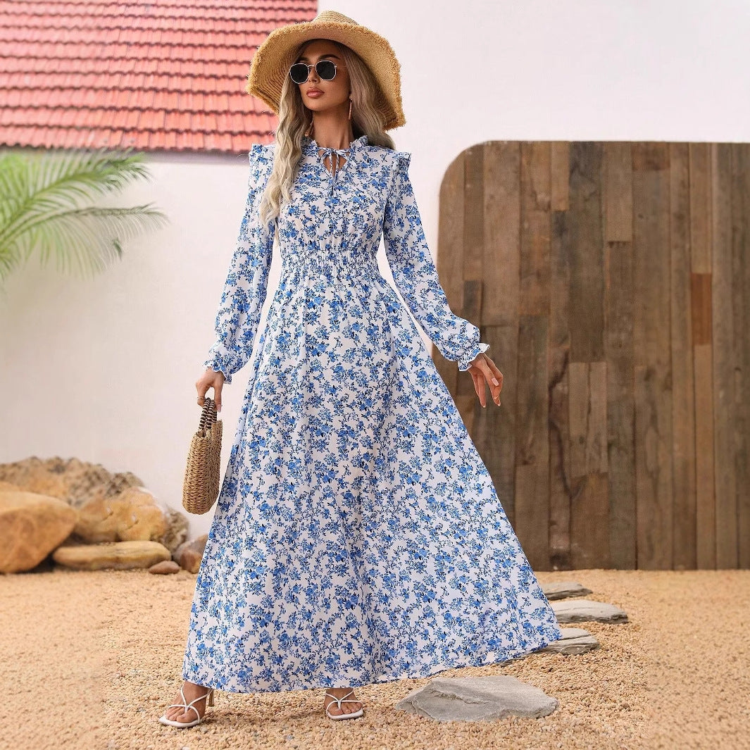 Maxi dress for women with a flattering cut and floral details Lune London