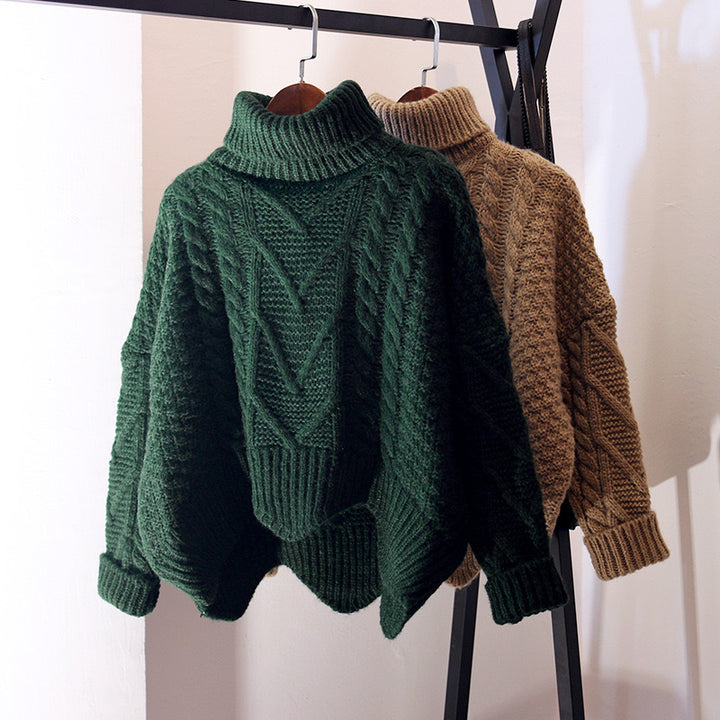 Chunky knit sweater for women with high collar and twisted pattern Lune London