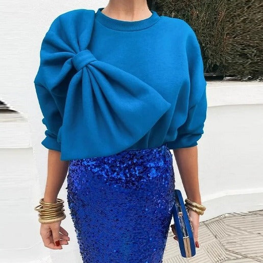 Pull stylé pour femme avec détail de nœud surdimensionné