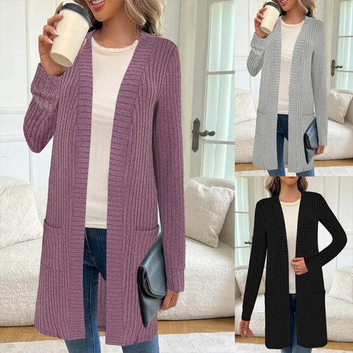 Knitted women's jacket with asymmetrical hem and practical pockets Amarae