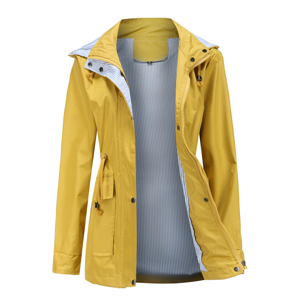 Veste de pluie imperméable pour femmes avec capuche ajustable et cordon de taille Lune London