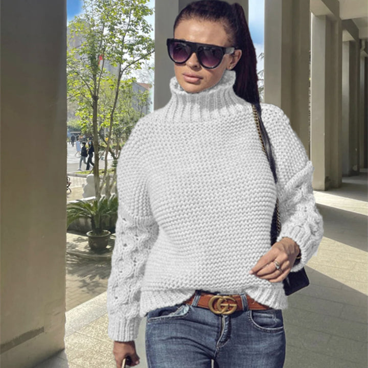 Pull en tricot épais pour femme avec col haut et apparence de point texturé Chic & Stil