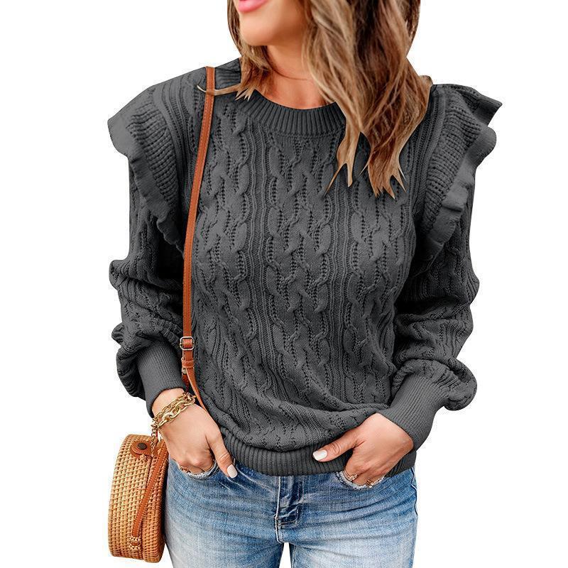 Oversized knitted sweater for women with ruffles Lune London
