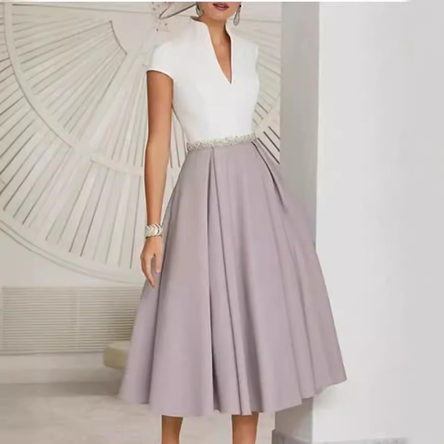 Lune London | White Color Block V Neck Flared Summer Dress