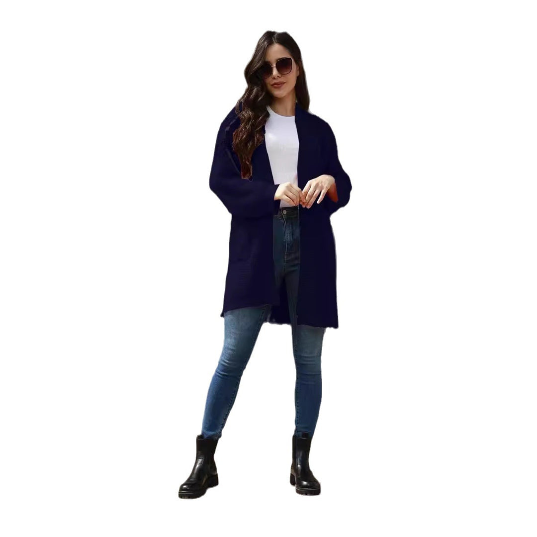 Casual knitted coat for women with open front panels and deep pockets Lune Londonl