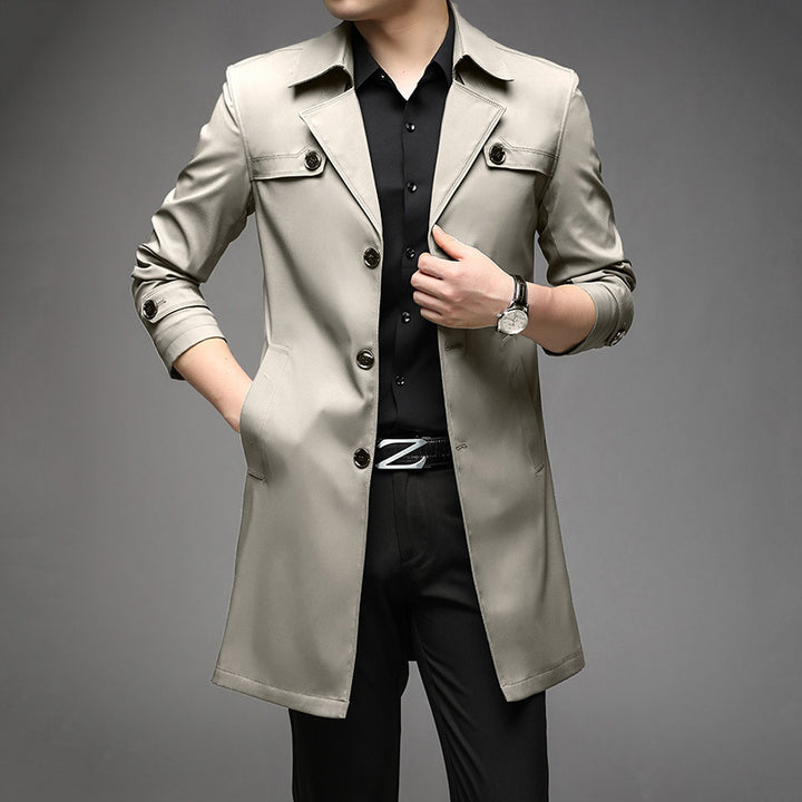 Men's Light Trench Coat with Tailored Fit, Chest Pockets and Adjustable Sleeve Straps Amarae