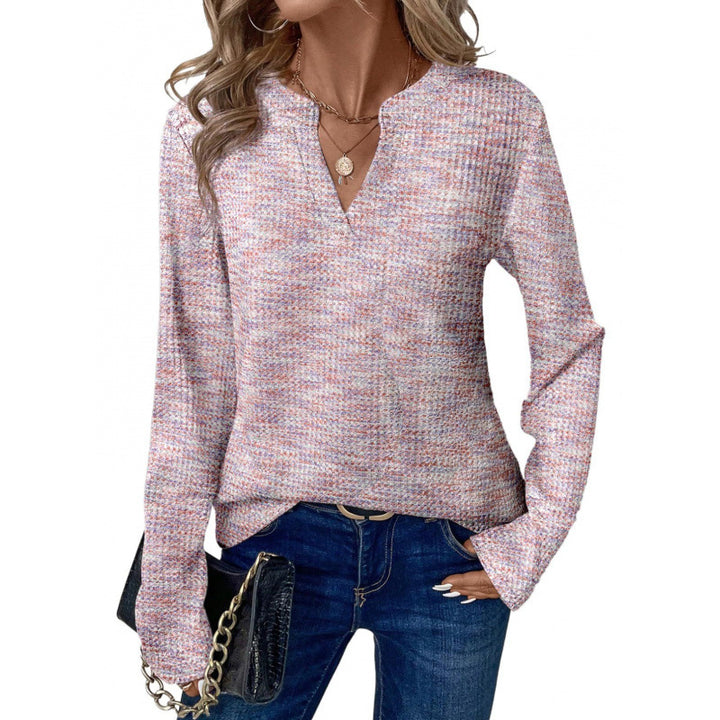 Casual long sleeve t-shirt for women with a modern V-neck and textured material Lune London