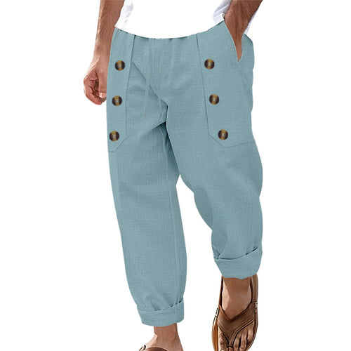 Casual linen cargo pants for men with practical buttons and side pockets Amarae