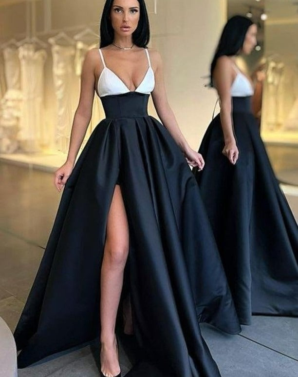 Women's Evening Dress with Exciting Slit and Elegant V-Neck Lune London