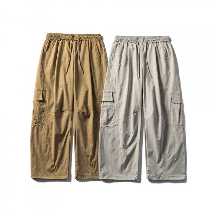 Men's Loose Cargo Pants with Elastic Waistband, Drawstring and Functional Side Pockets Amarae