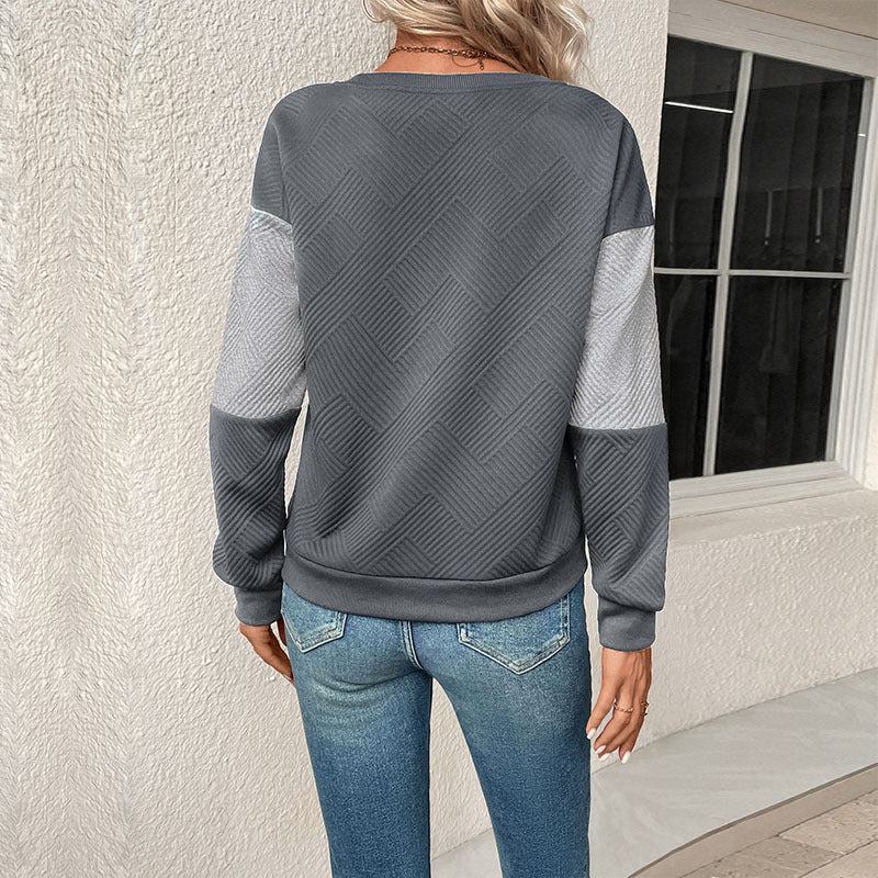 Sweat-shirt féminin à la mode avec design à rayures bloc et col rond Chic & Stil
