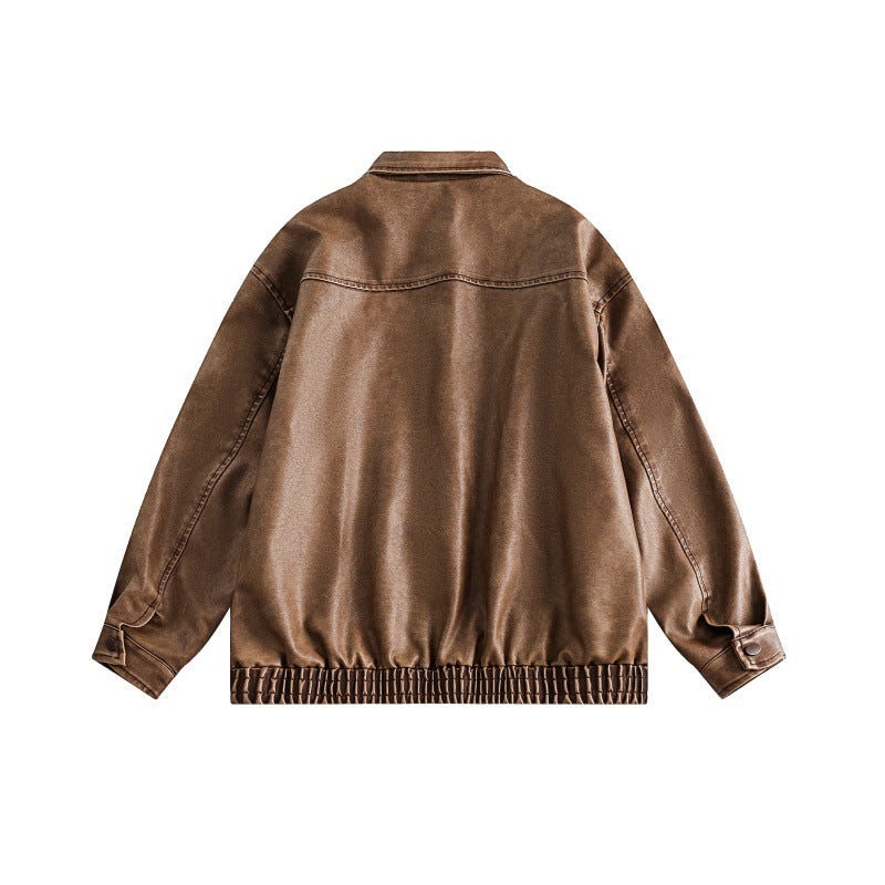 Unisex Boxy Overshirt Jacket in Vintage Suede Look with Elastic Hem and Concealed Snap Placket Amarae