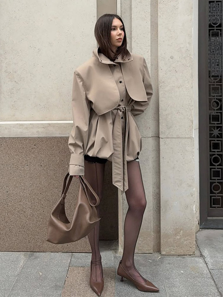 Women's Sculptural Boxy Blouson with High Stand-Up Collar and Gathered Volume Hem Amarae