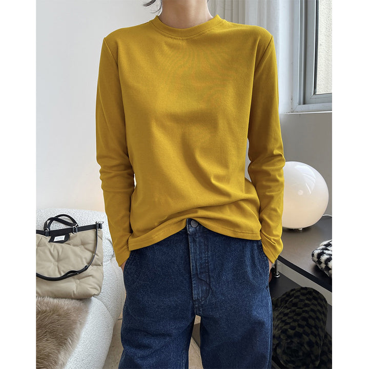 Women finely crafted long sleeve basic shirt made of cotton blend with round neckline Amarae