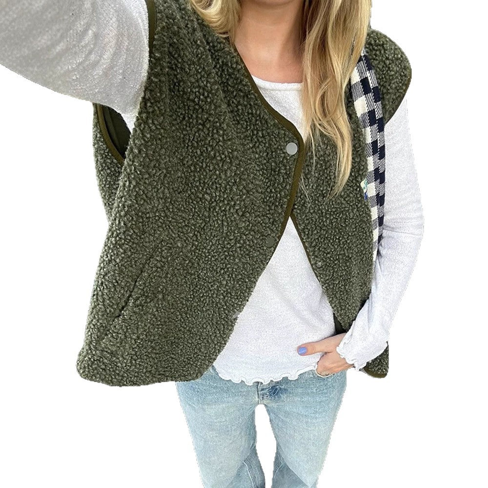 Women's teddy vest with button placket, soft teddy fleece & straight silhouette Amarae