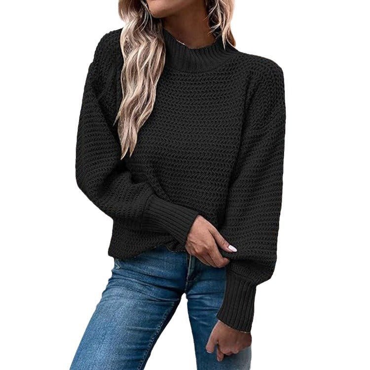 Knit sweater with high collar and structured pattern for women Lune London