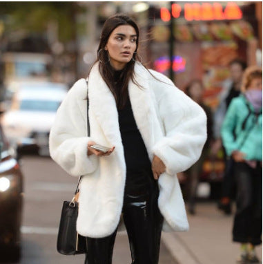 Ladies Oversized Faux Fur Raincoat with Voluminous Sleeves Lune London