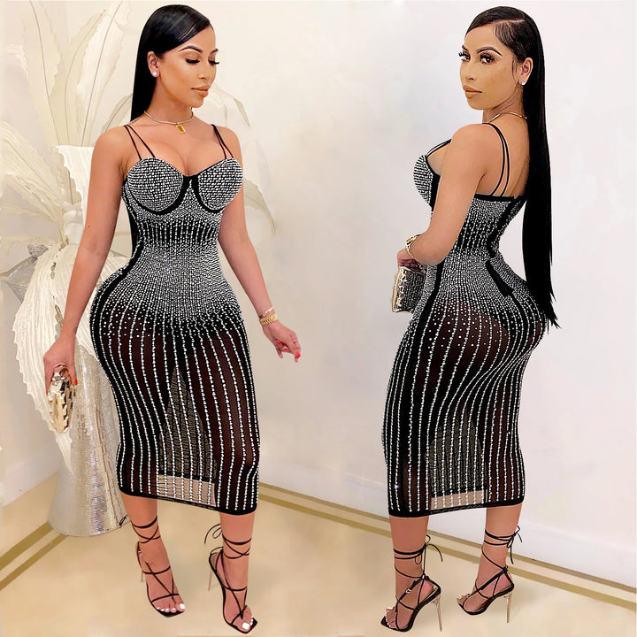 Fitted dress for women with rhinestone embellishment Lune London