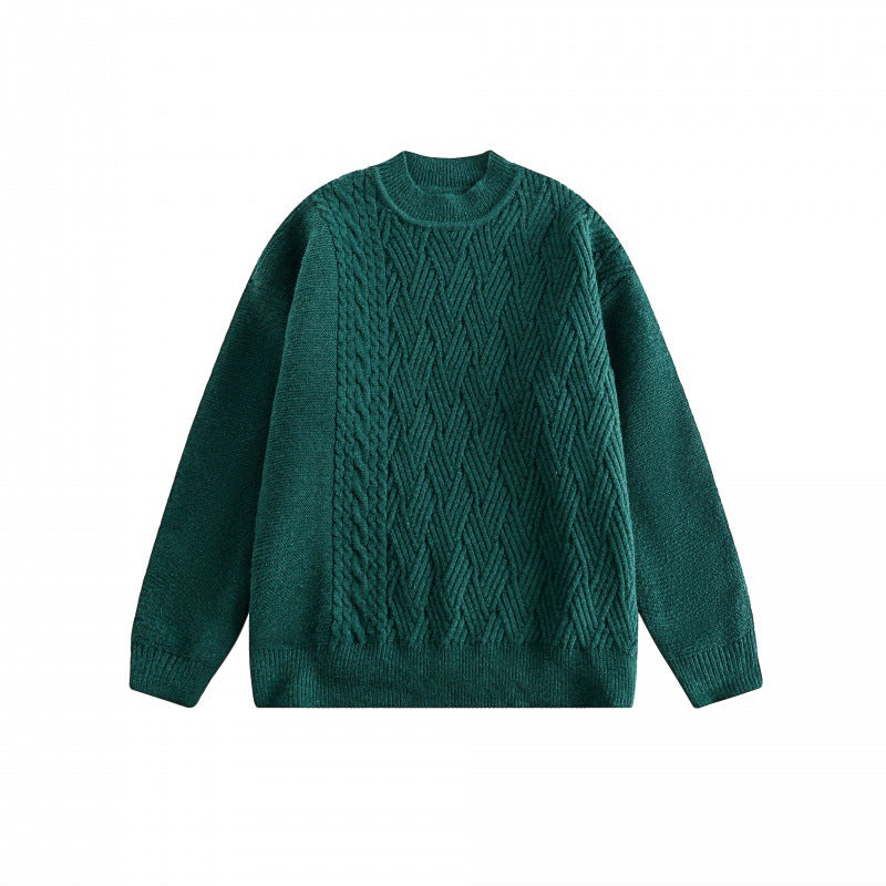 Unisex Oversize Knit Sweater with Asymmetrical Cable Pattern and Round Neckline Amarae