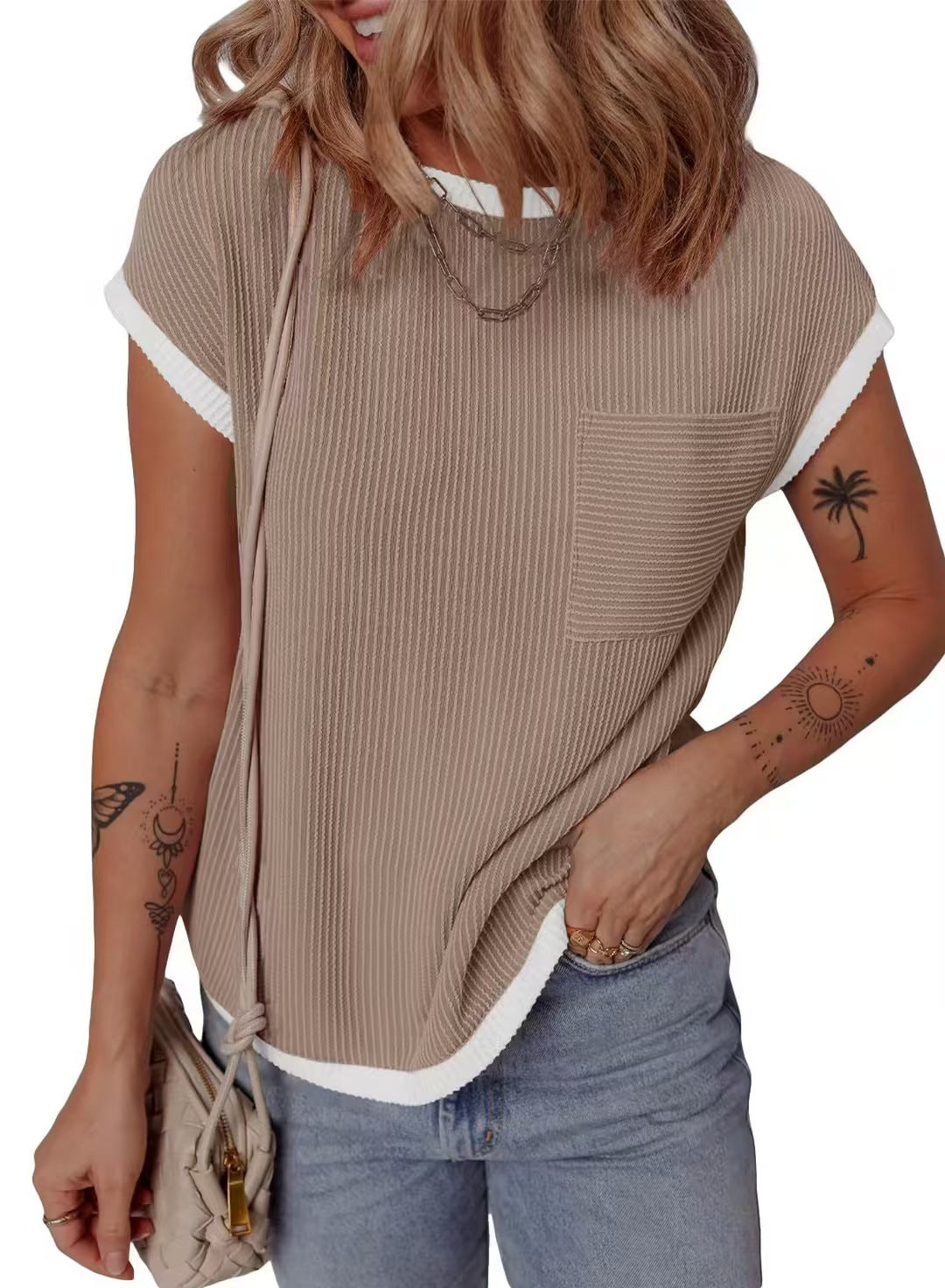 Casual and breathable waffle t-shirt for ladies with pocket Lune London