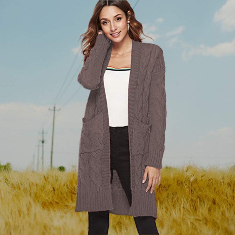 Cardigan féminin en tricot épais avec motif en câble et poches pratiques Chic & Stil
