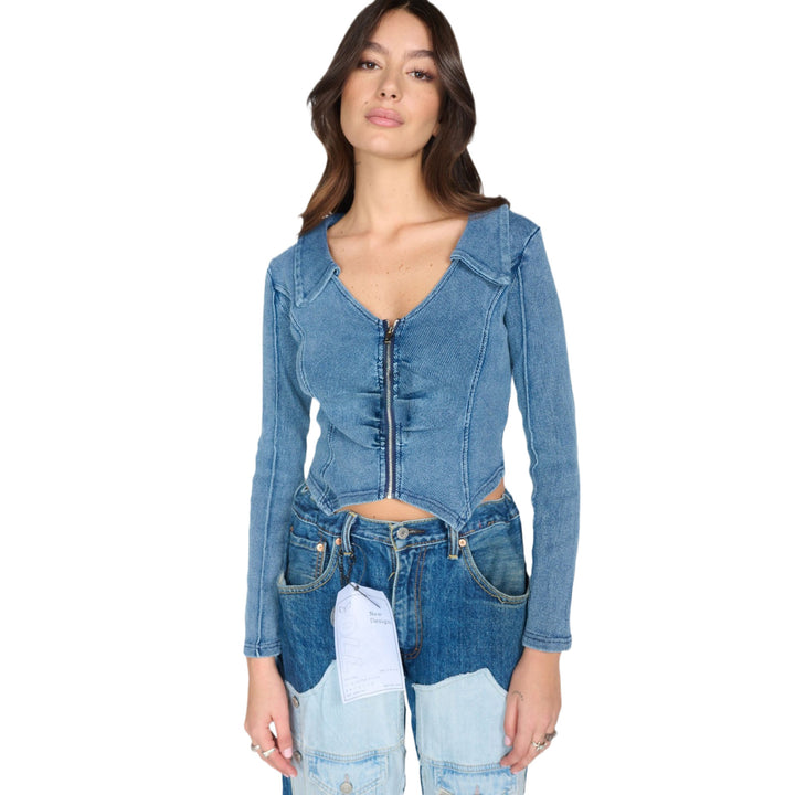 Fitted denim jacket for women with zipper Amarae