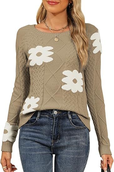 Ladies Large Floral Pattern Knit Sweater Lune London