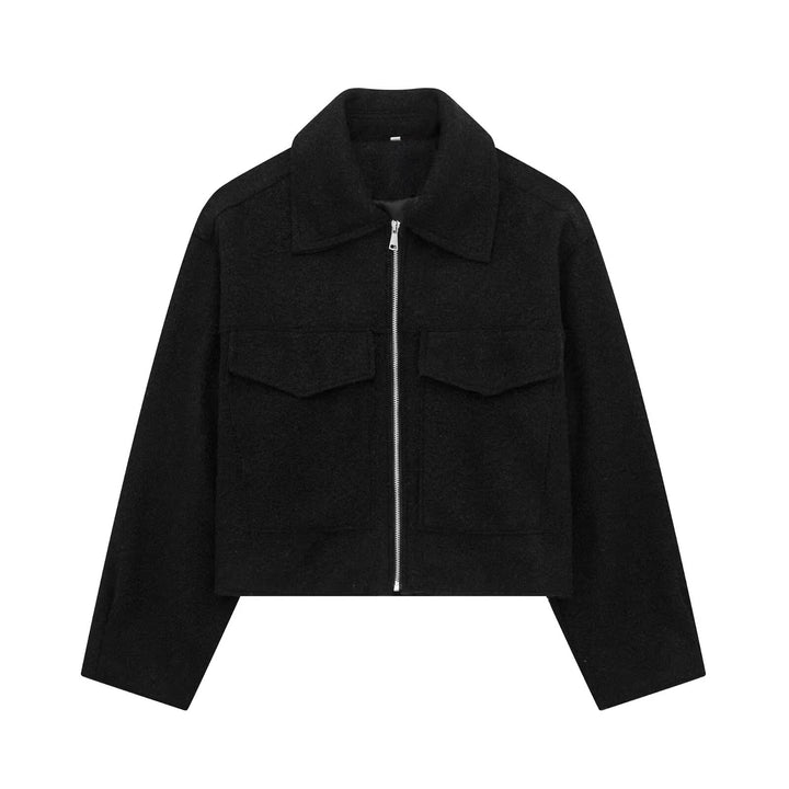Women's Short Cut Sherpa Jacket with Zip and Flap Pockets Amarae