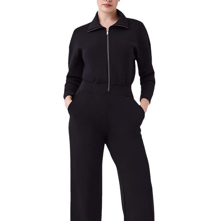Ladies Luxurious Lounge Jumpsuit with elegant high collar and convenient zipper Lune London