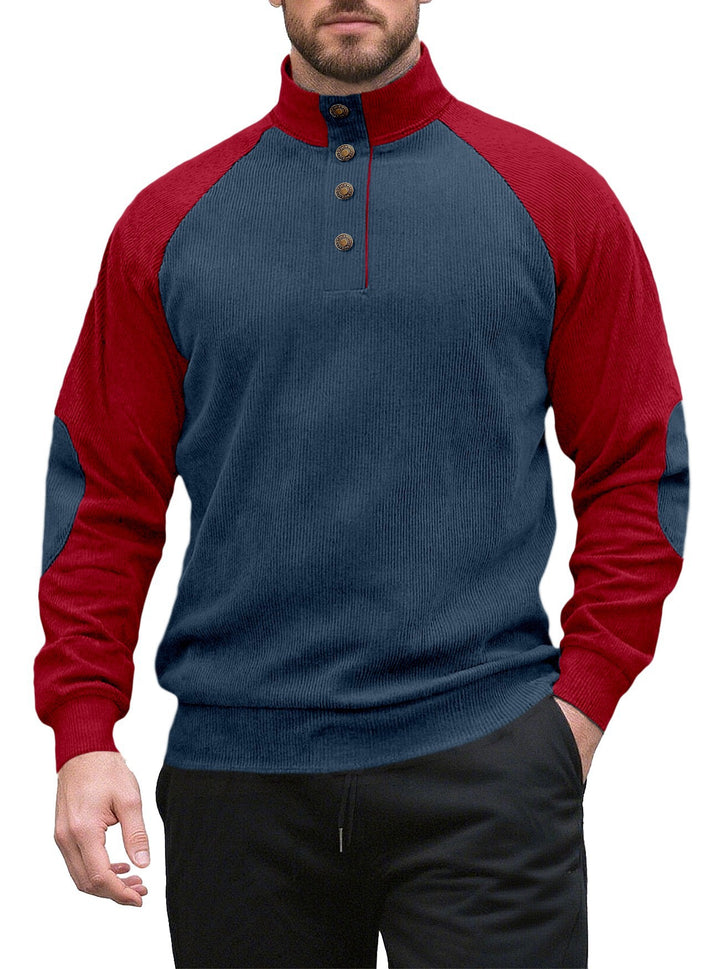 Knitted sweater for men with modern high collar and button placket Lune London