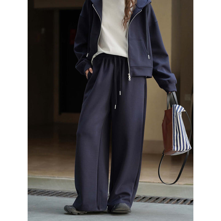 Ladies Lounge Palazzo Sweatpants in Relaxed Cut with High Elastic Waistband and Drawstring