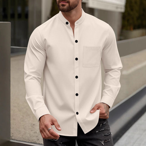 Long sleeve shirt for men with trendy stand-up collar and practical chest pocket Amarae