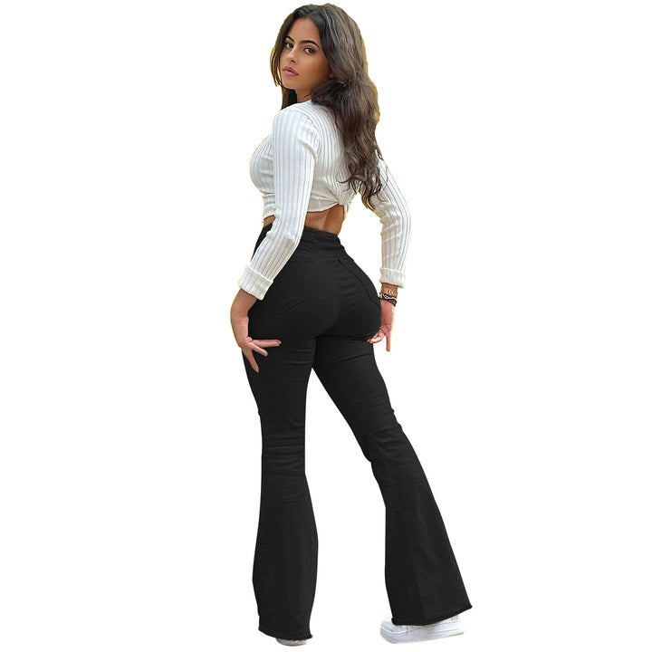 Ladies slim fit flared jeans with knee-open cutouts and shaping comfort waistband Amarae